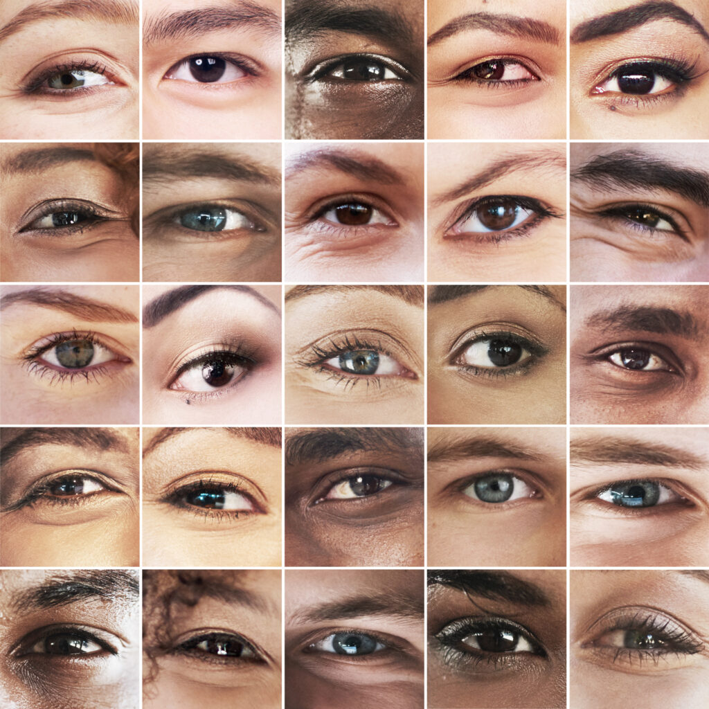 Diverse eyes looking directly at the viewer.