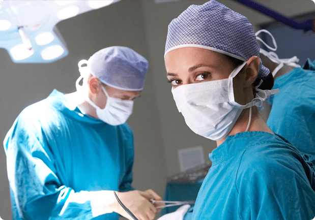 Medical professionals in surgical scrubs