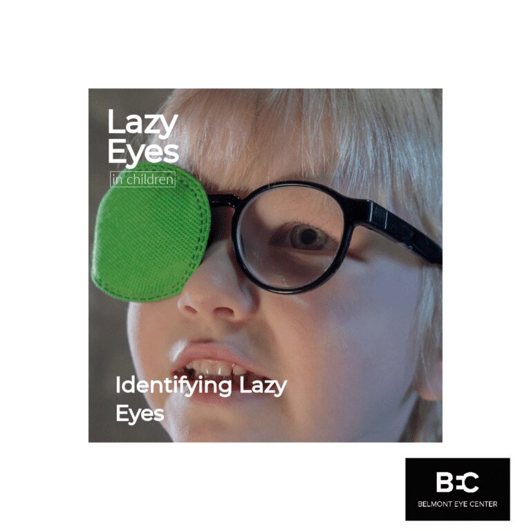 Young child wearing eye patch and glasses
