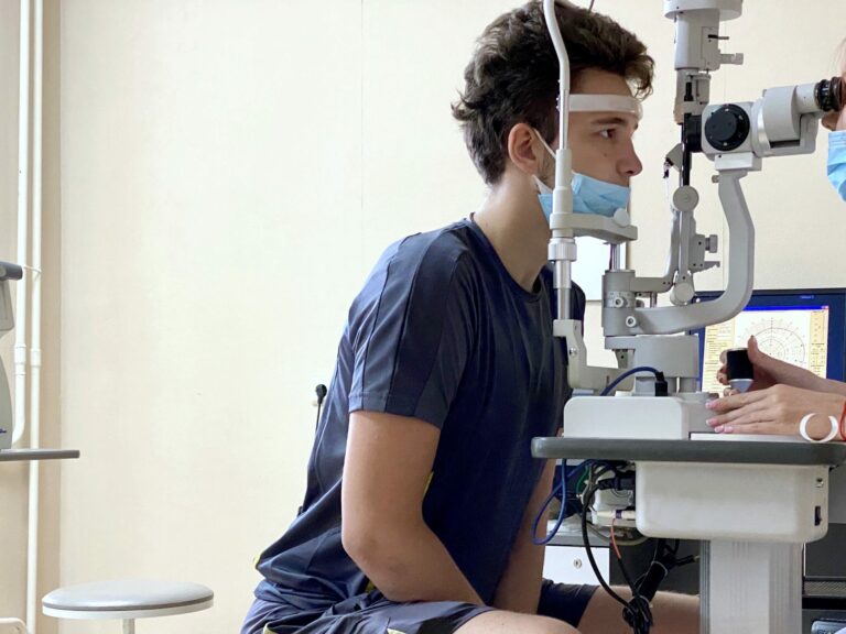 Man having his eye examined