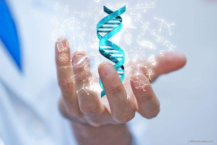 Artistic Hand holding DNA Structure