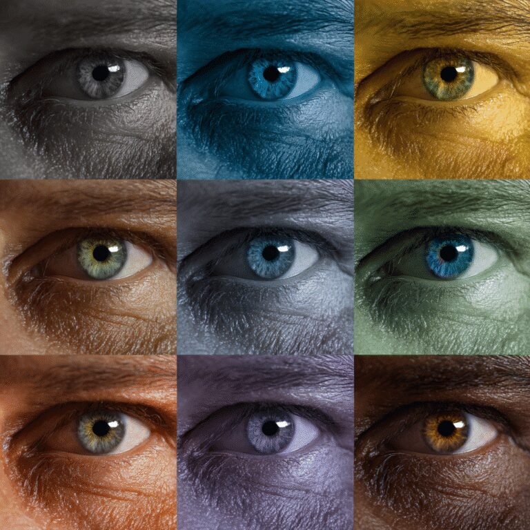 Nine eyes with different color filters.