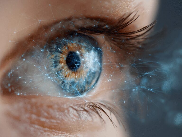 Close-up of a human eye with network.