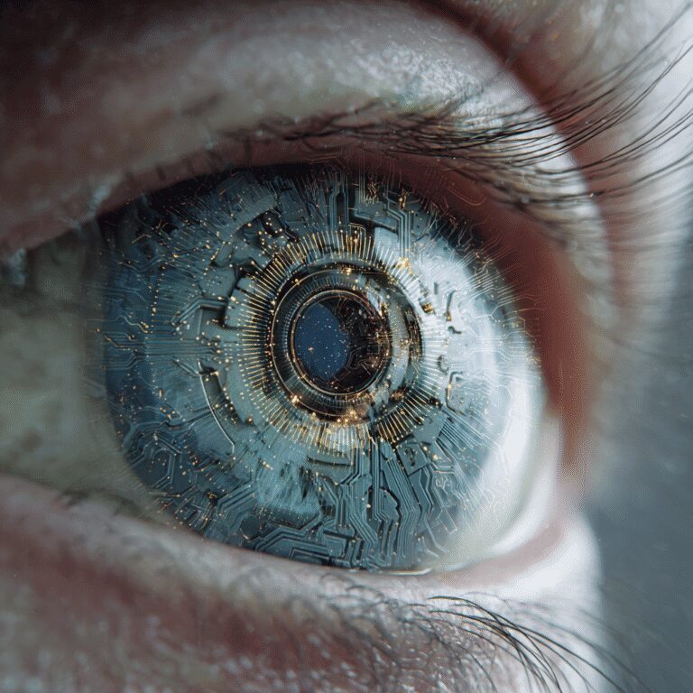 Cybernetic eye with digital circuit design.