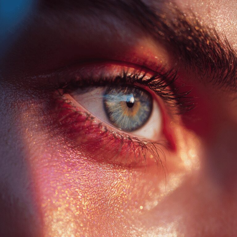Close-up of a blue eye with makeup.