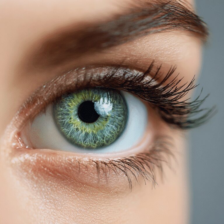 Close-up of a green eye with lashes.