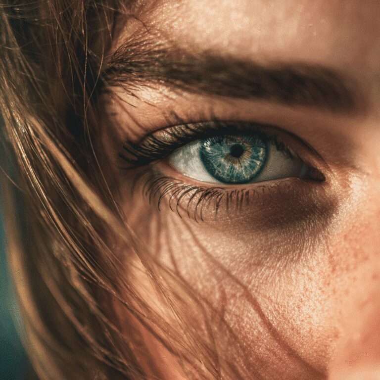 Macro of icy blue iris and lashes